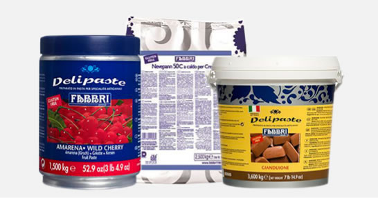 Foto de productos en exhibición para la producción y elaboración de helados, paletas y nieves.