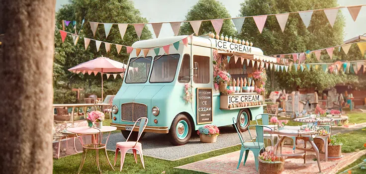 Food truck de helados para eventos en un jardín