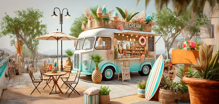 Heladería food truck de concepto playero