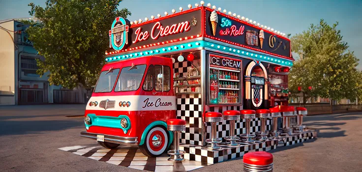 Camión de helados de estilo inspirado en los años 50